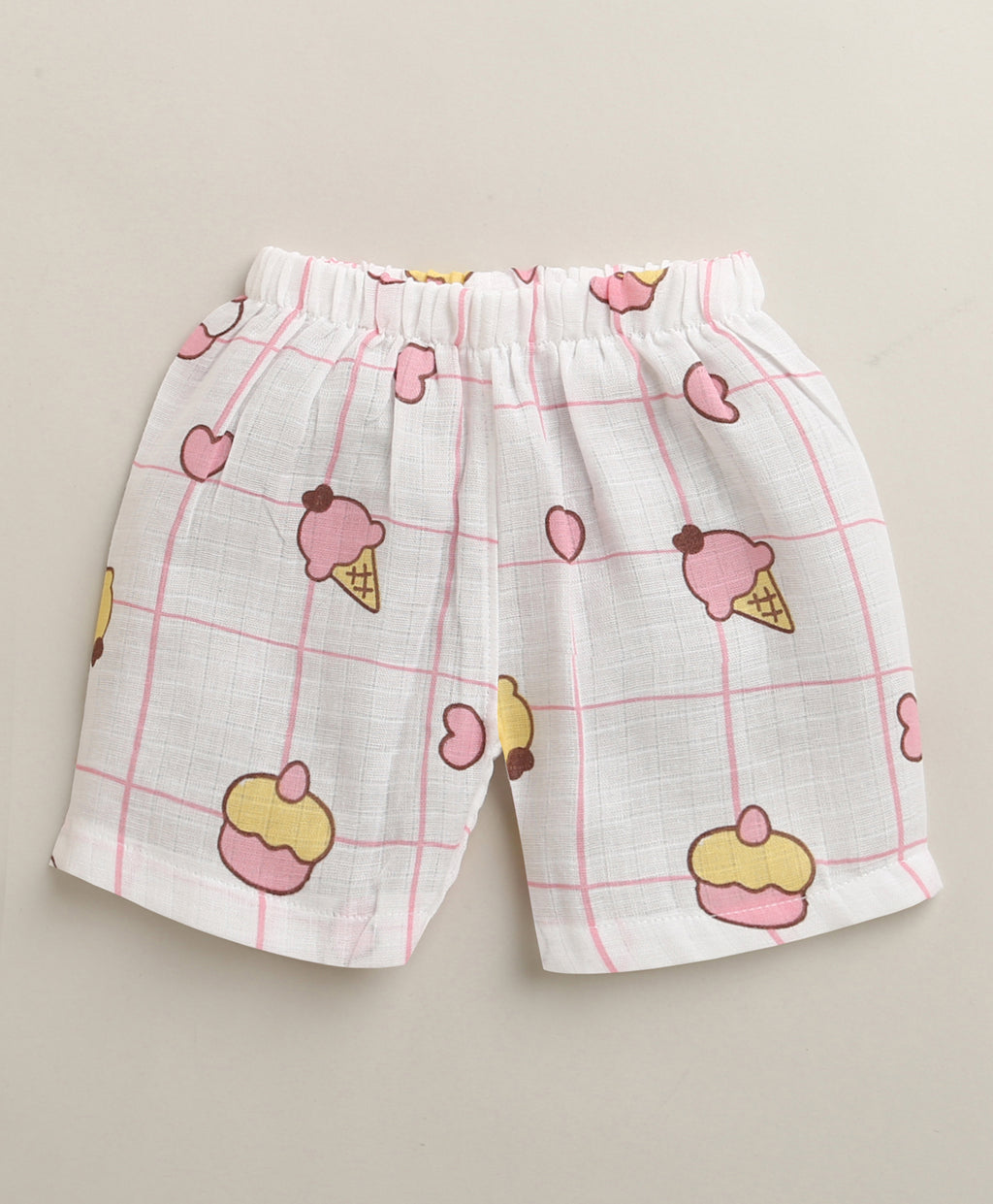 Bumzee White Graphic Print Muslin Jabla & Short Set, Sleeveless, Cotton Muslin (Style Peb11540)