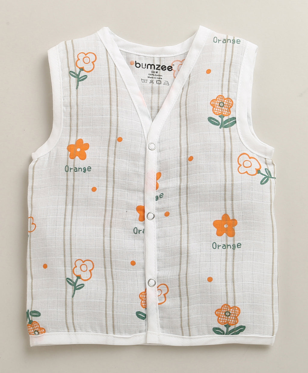 Bumzee White Floral Print Muslin Jabla & Short Set, Sleeveless, Cotton Muslin