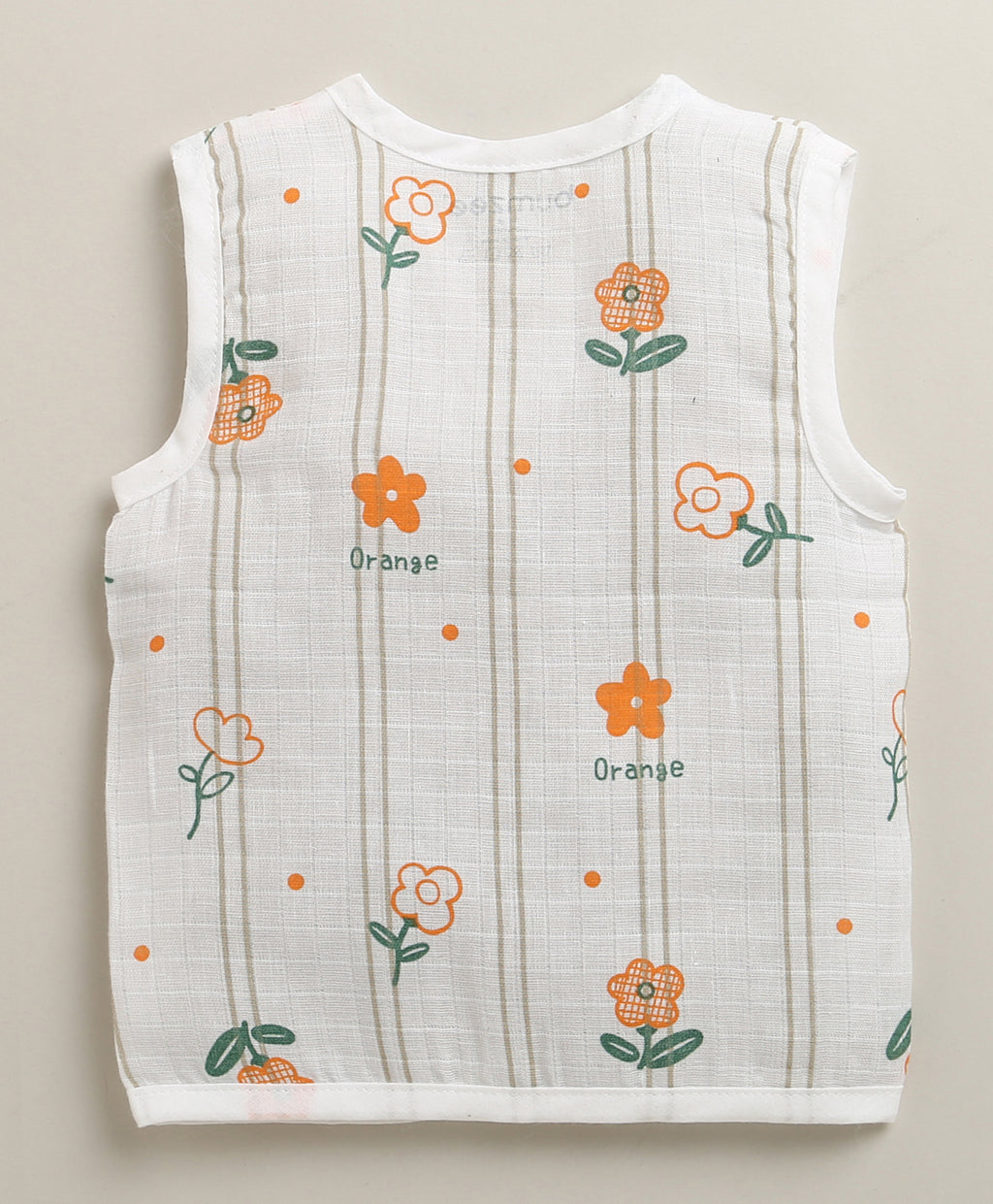 Bumzee White Floral Print Muslin Jabla & Short Set, Sleeveless, Cotton Muslin
