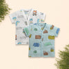Boys Half Sleeves Pure Cotton Muslin Jabla Blue & White Pack of 2