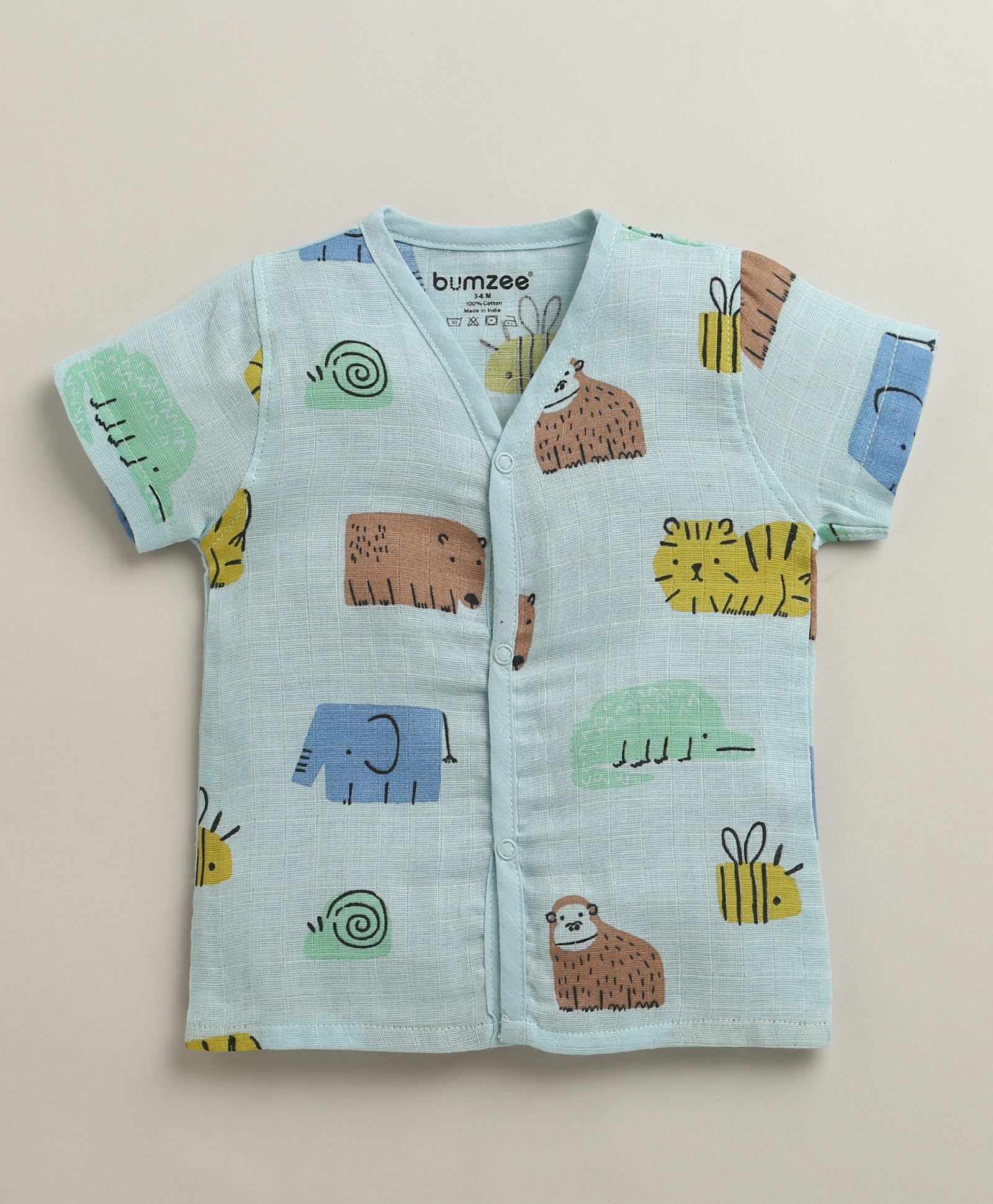 Boys Half Sleeves Pure Cotton Muslin Jabla Blue & White Pack of 2
