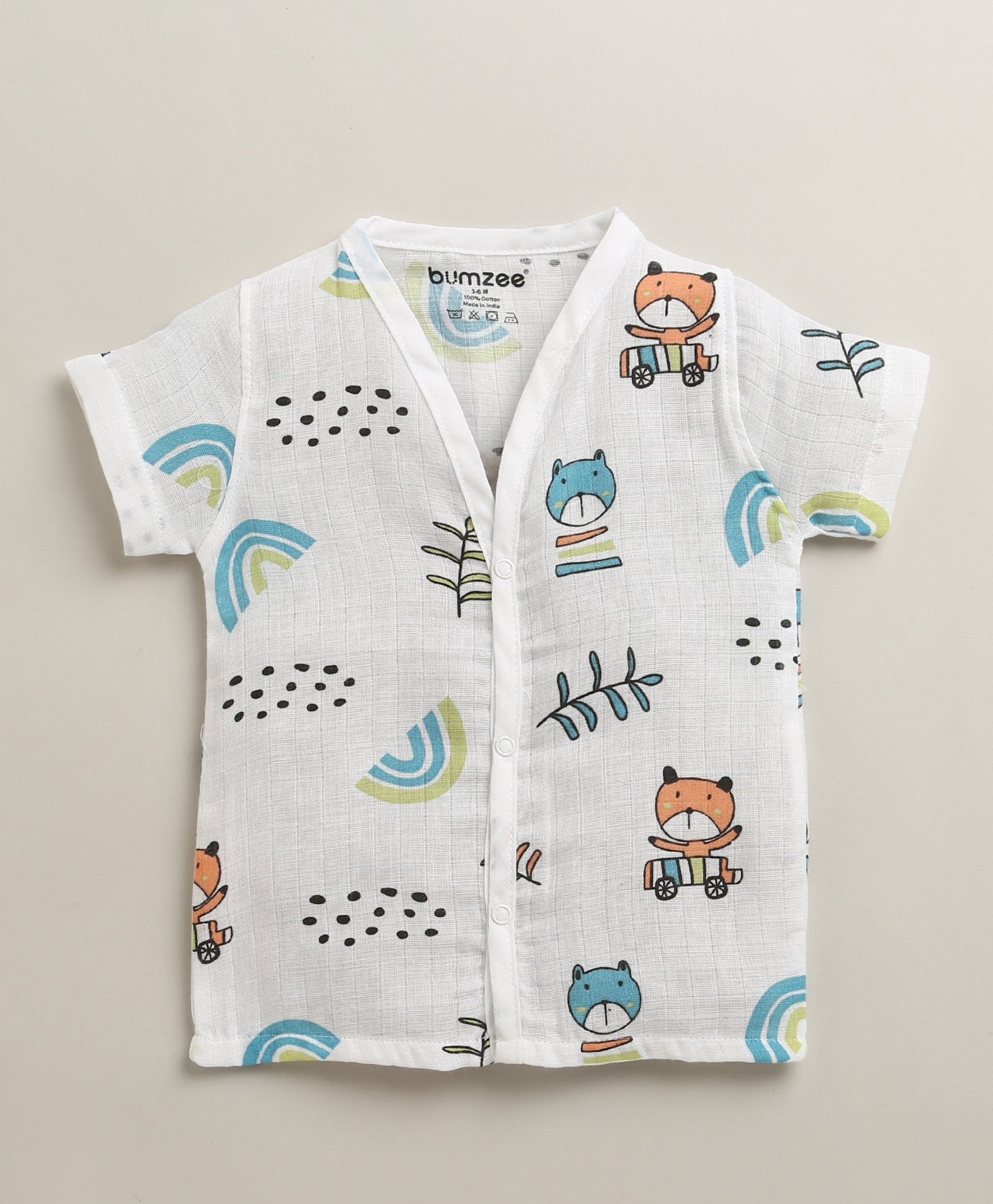 Boys Half Sleeves Pure Cotton Muslin Jabla Blue & White Pack of 2