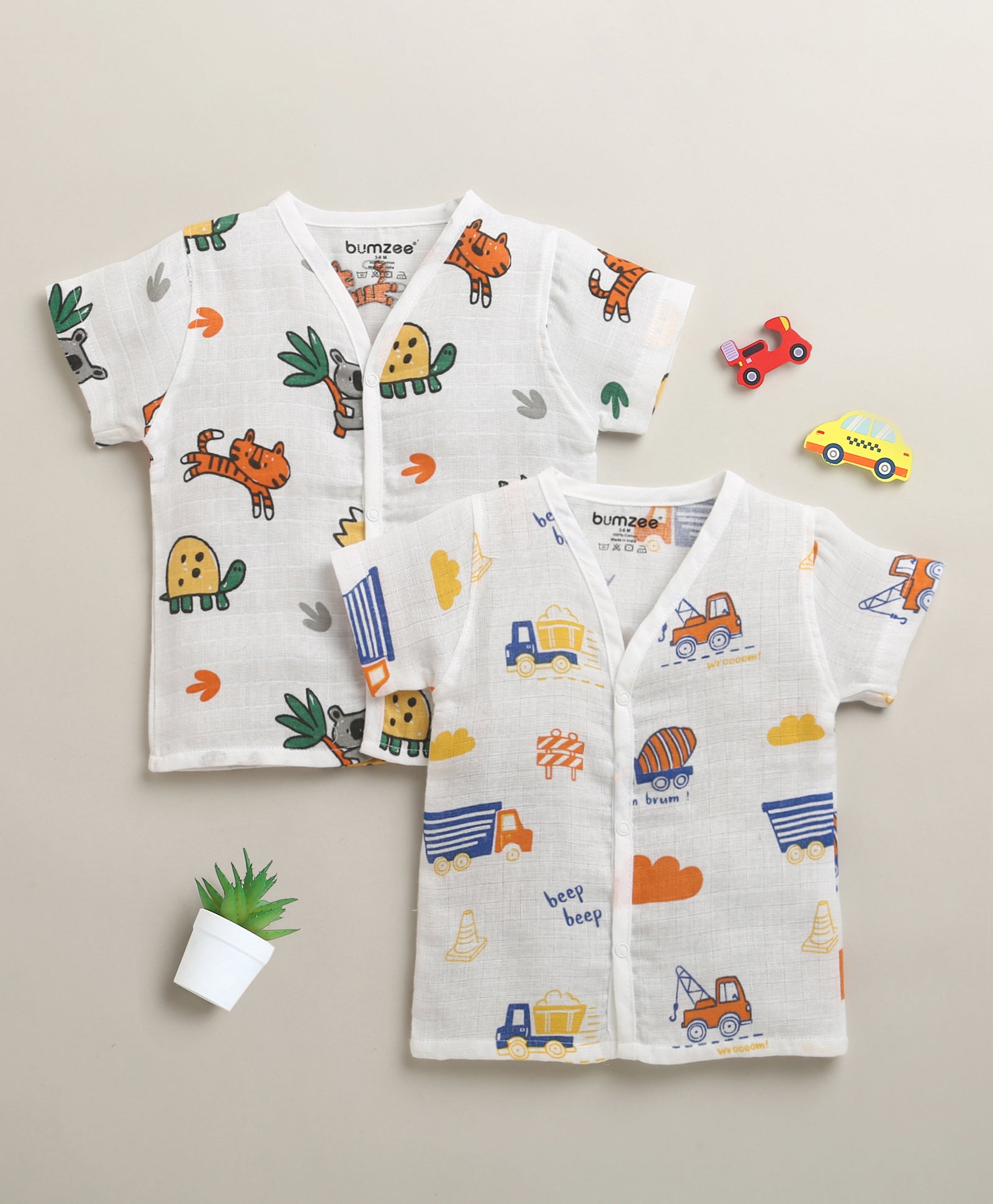 Boys Half Sleeves Pure Cotton Muslin Jabla White Pack of 2