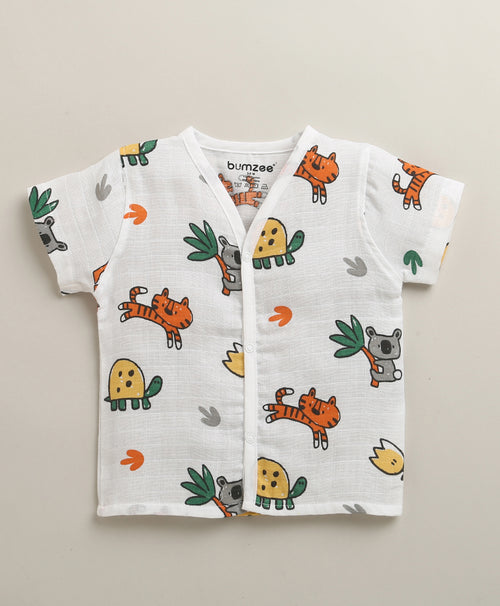 Boys Half Sleeves Pure Cotton Muslin Jabla White Pack of 2