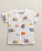 Bumzee White Animal Print Muslin Jabla, Pack of 2, Half Sleeves, Cotton Muslin