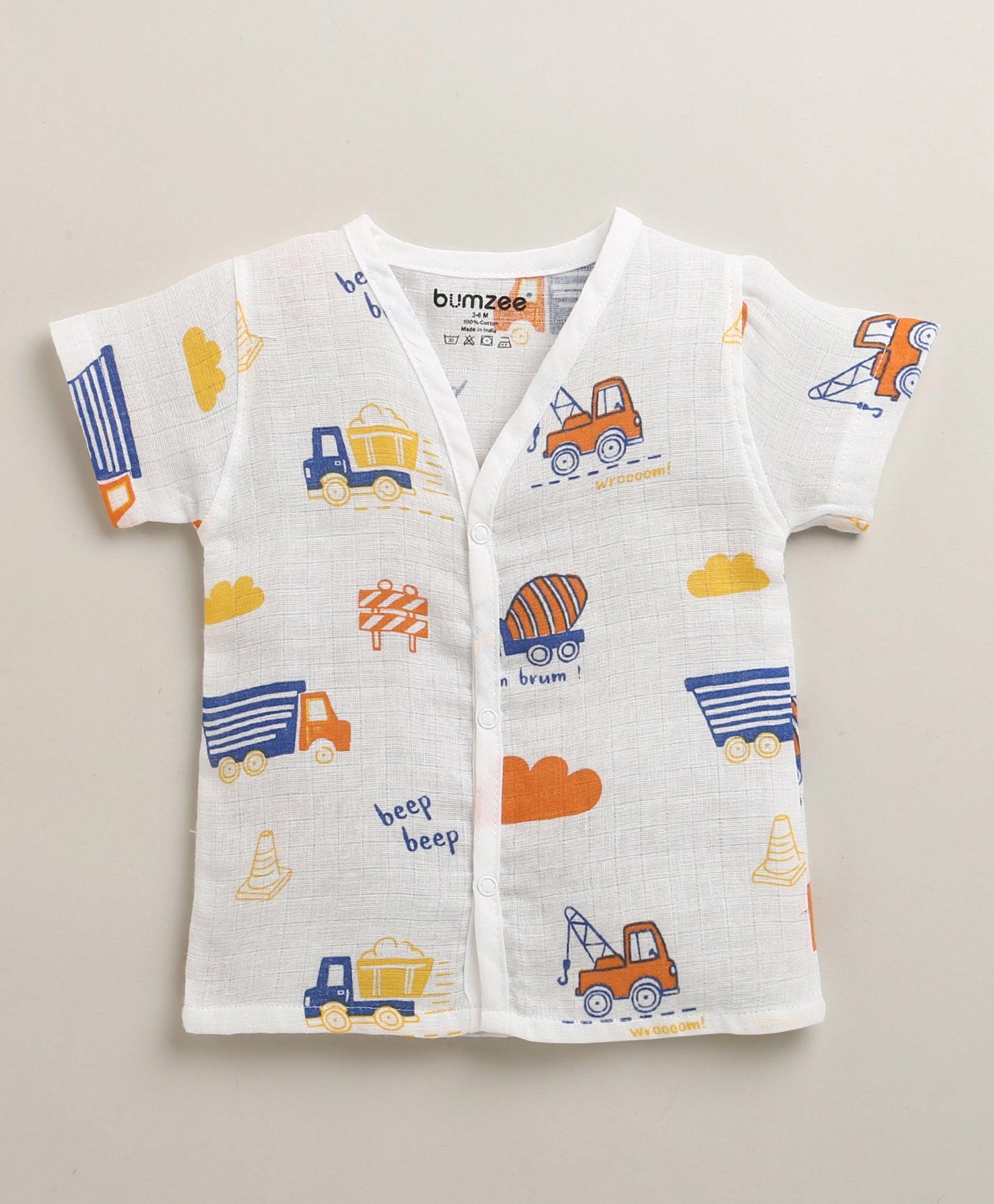 Boys Half Sleeves Pure Cotton Muslin Jabla White Pack of 2