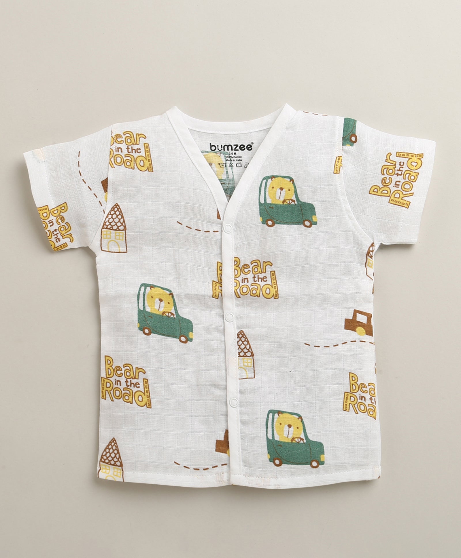Boys Half Sleeves Pure Cotton Muslin Jabla Yellow & White Pack of 2