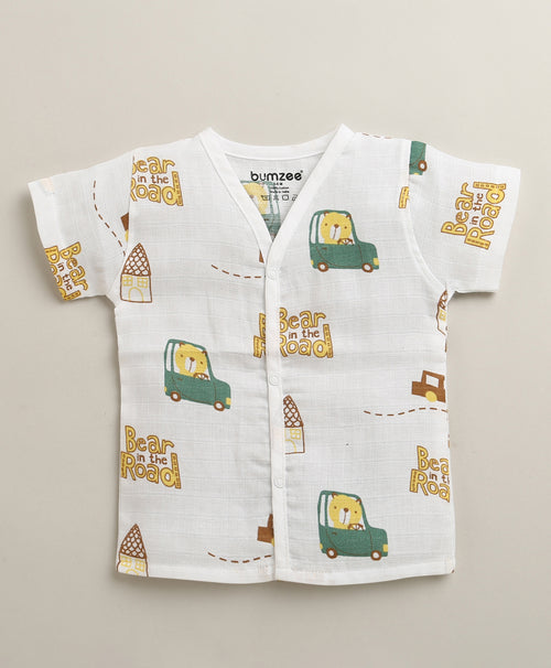 Boys Half Sleeves Pure Cotton Muslin Jabla Yellow & White Pack of 2