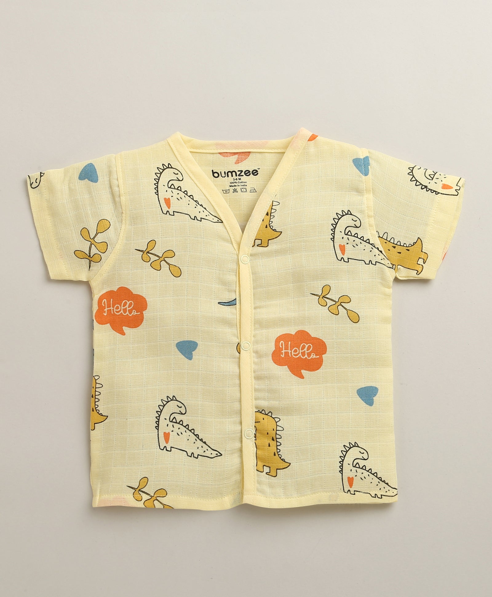 Boys Half Sleeves Pure Cotton Muslin Jabla Yellow & White Pack of 2