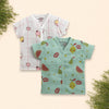 Girls Half Sleeves Pure Cotton Muslin Jabla White & Green Pack of 2