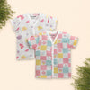 Girls Half Sleeves Pure Cotton Muslin Jabla White & Multi Pack of 2