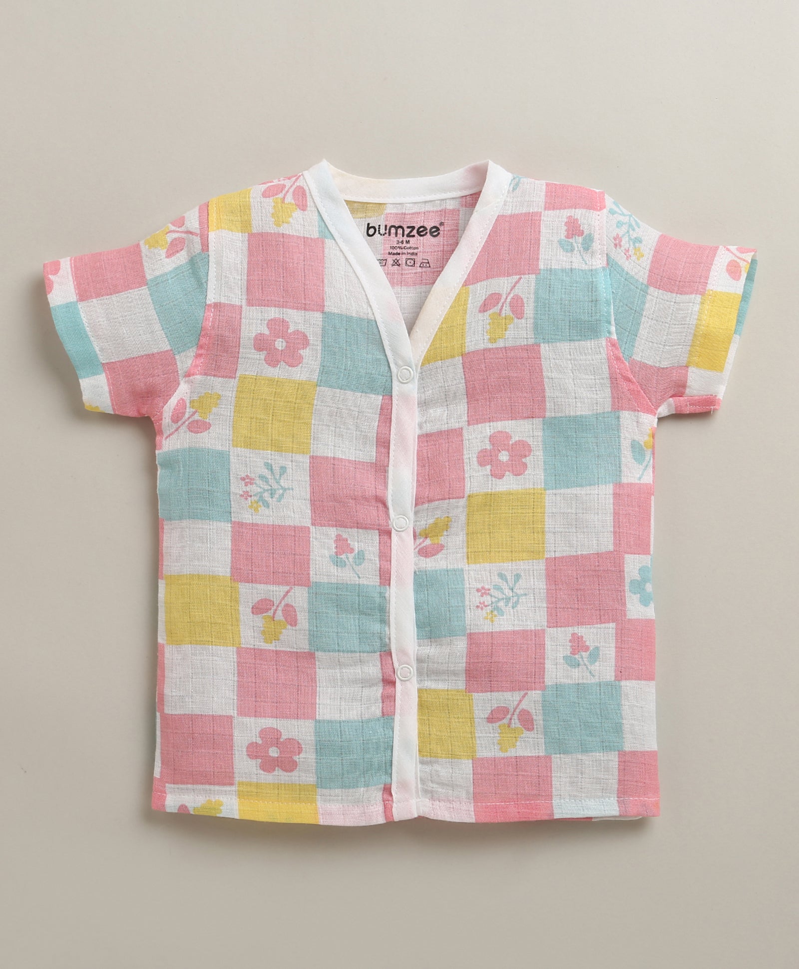 Girls Half Sleeves Pure Cotton Muslin Jabla White & Multi Pack of 2