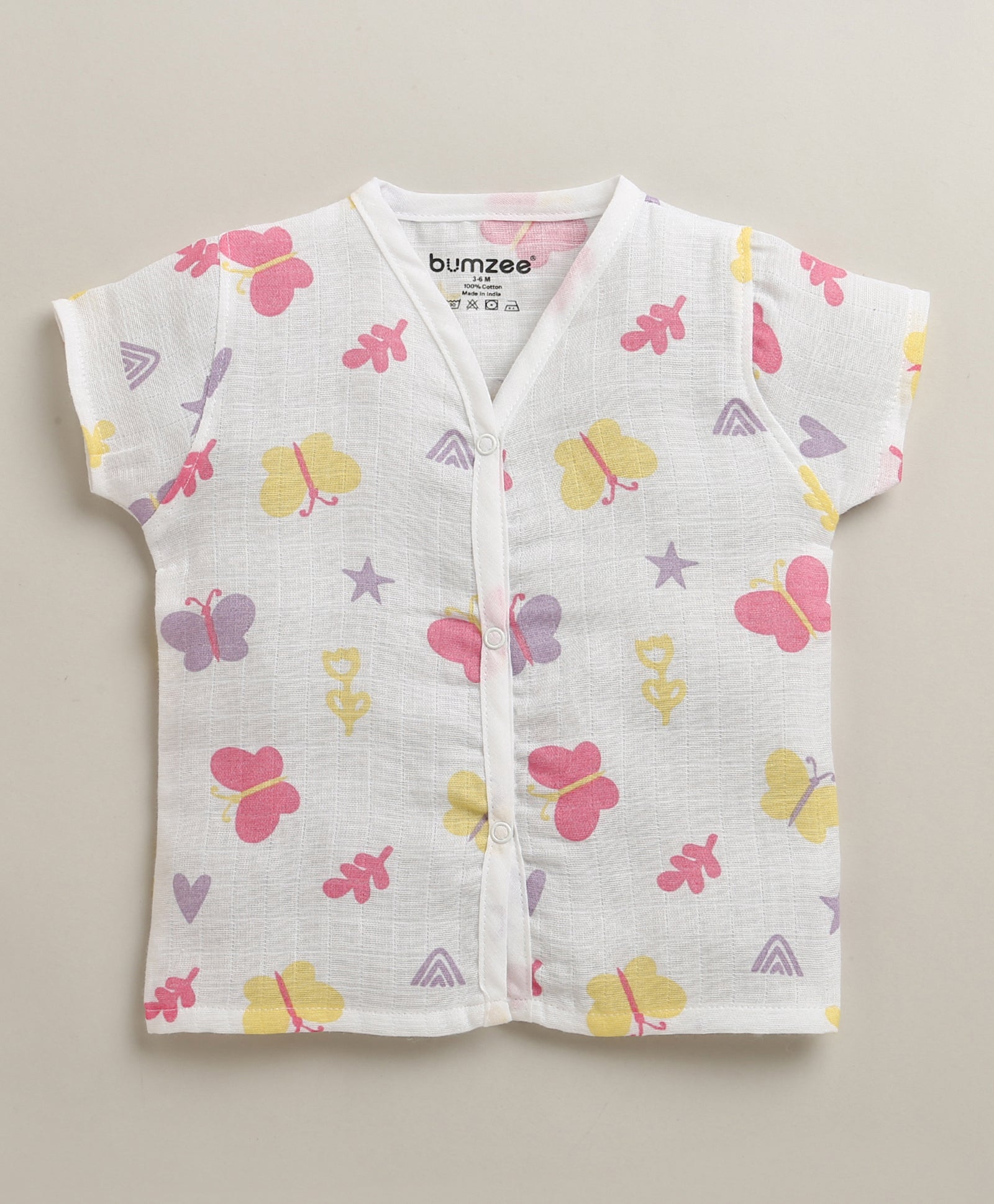 Girls Half Sleeves Pure Cotton Muslin Jabla White & Multi Pack of 2