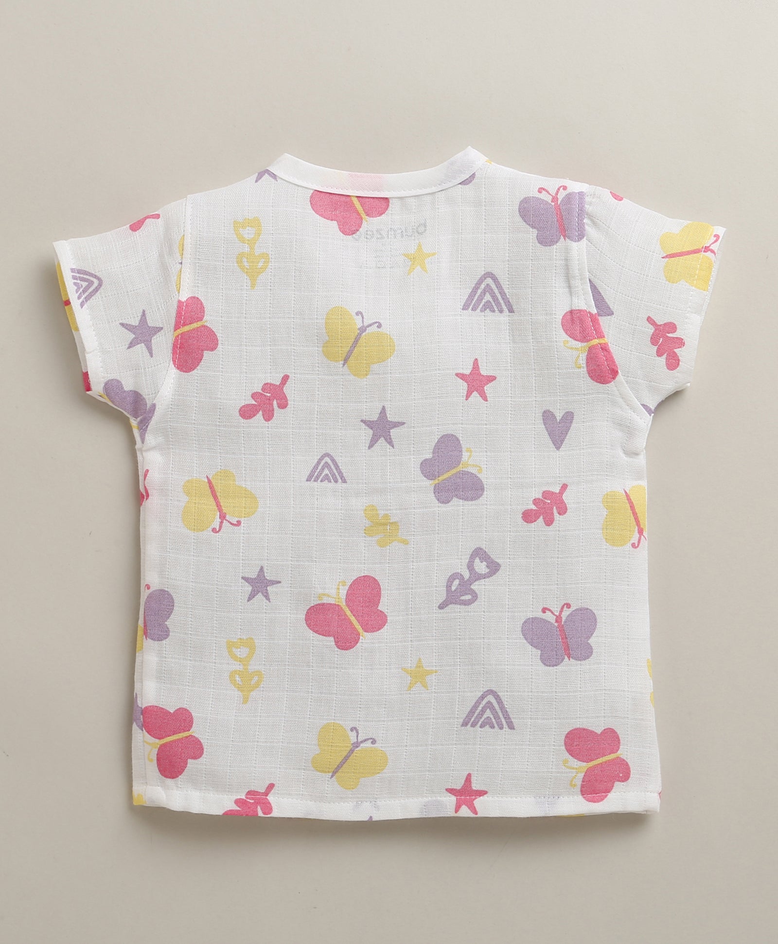 Girls Half Sleeves Pure Cotton Muslin Jabla White & Multi Pack of 2
