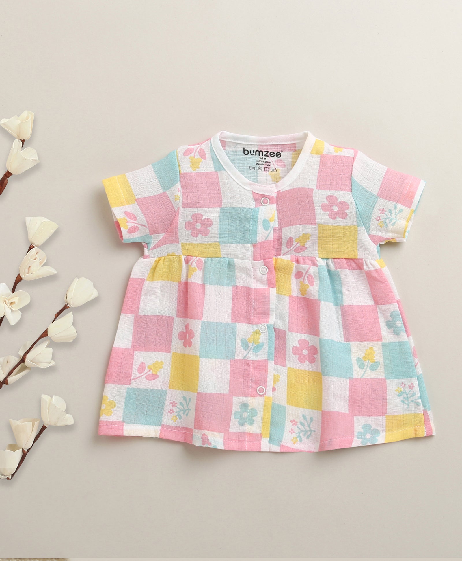 Multi Girls Half Sleeves Cotton Muslin Above Knee Length Frock