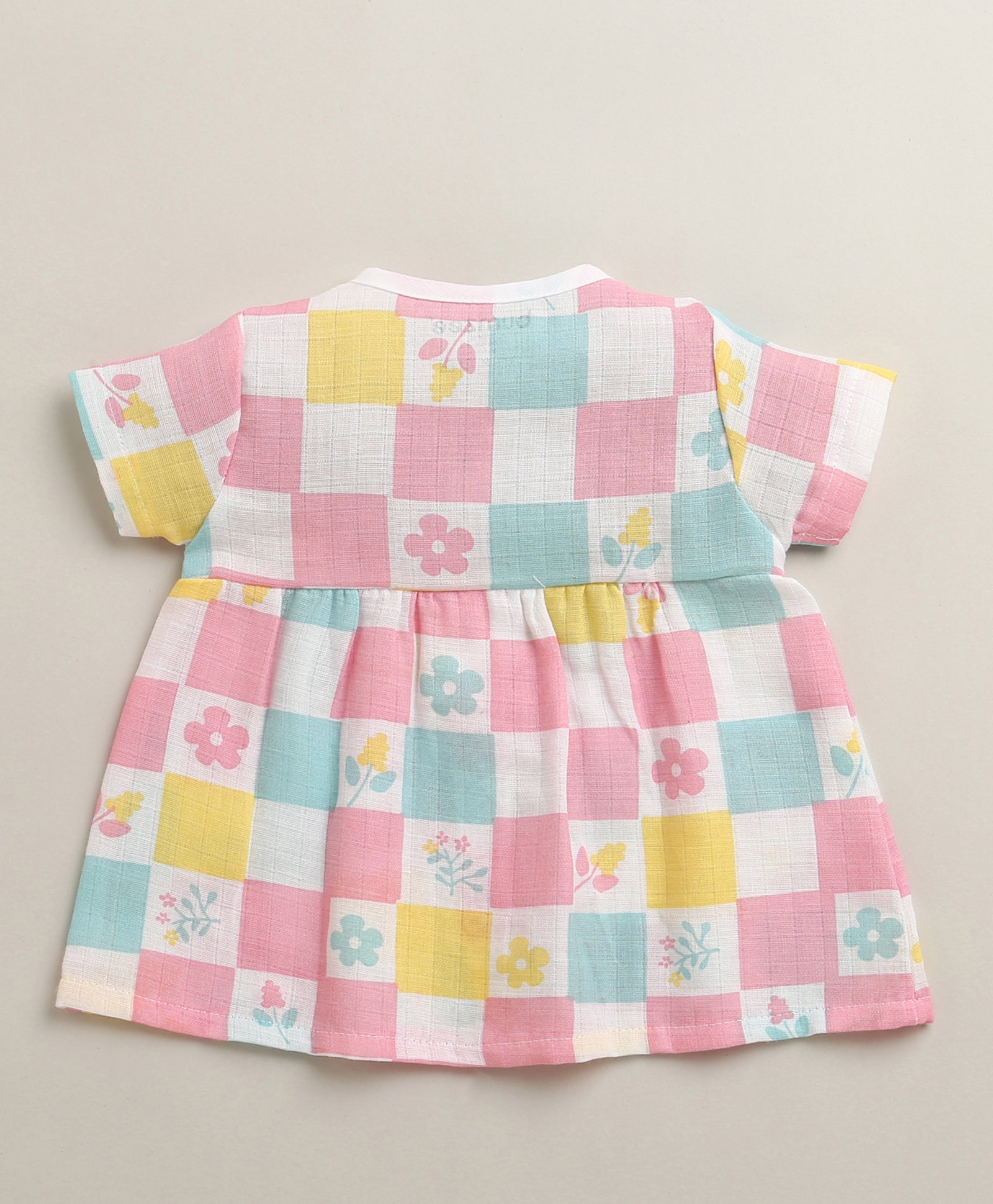 Multi Girls Half Sleeves Cotton Muslin Above Knee Length Frock