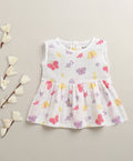 Bumzee White Animal Print Muslin Frock, Sleeveless, Cotton Muslin
