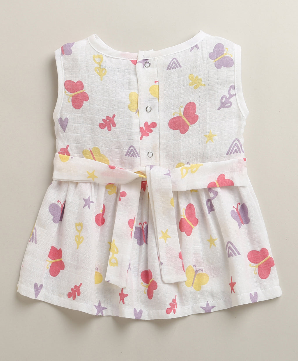 Bumzee White Animal Print Muslin Frock, Sleeveless, Cotton Muslin
