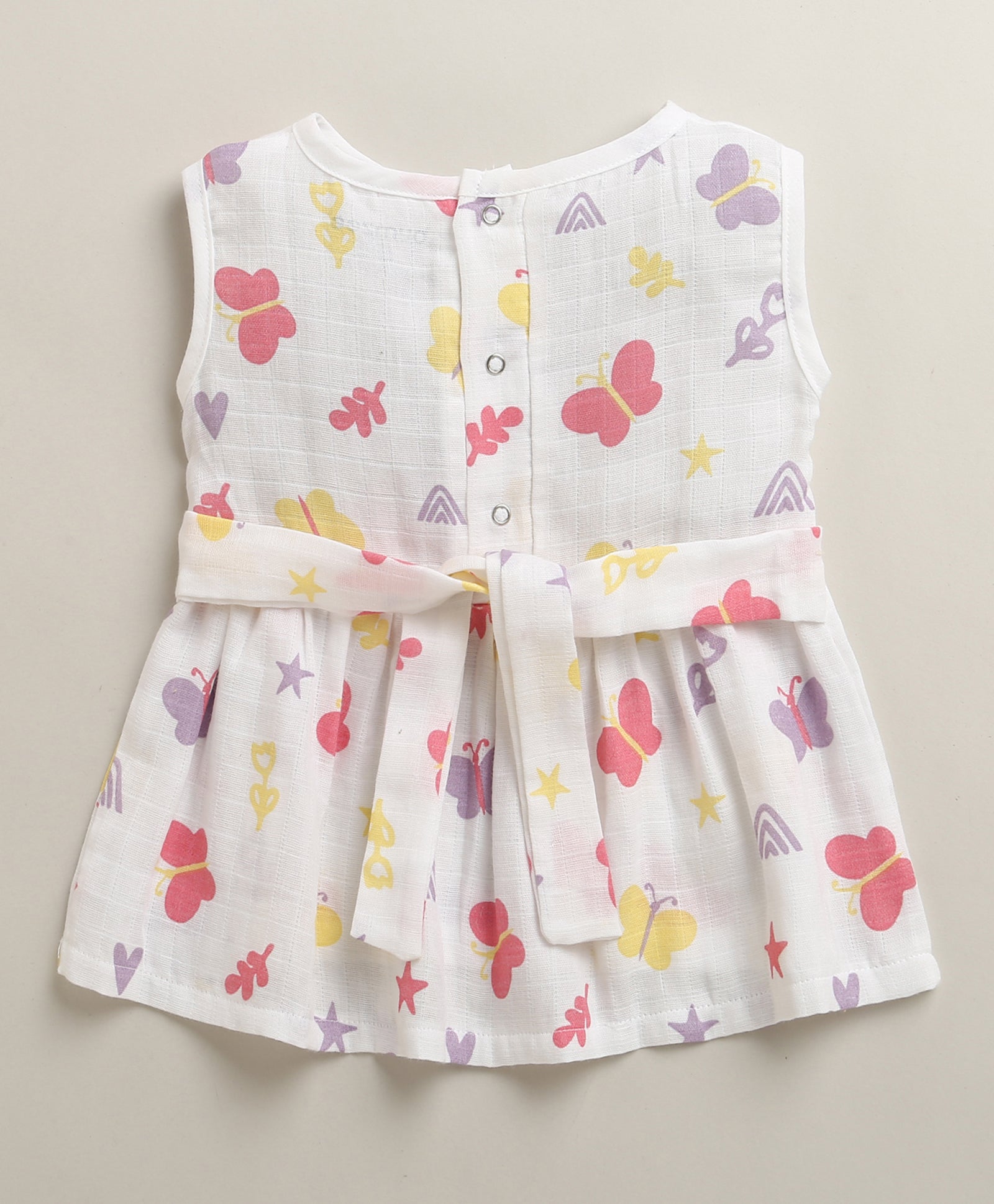 White Girls Sleeveless Cotton Muslin Above Knee Length Frock