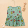 Green Girls Sleeveless Cotton Muslin Above Knee Length Frock