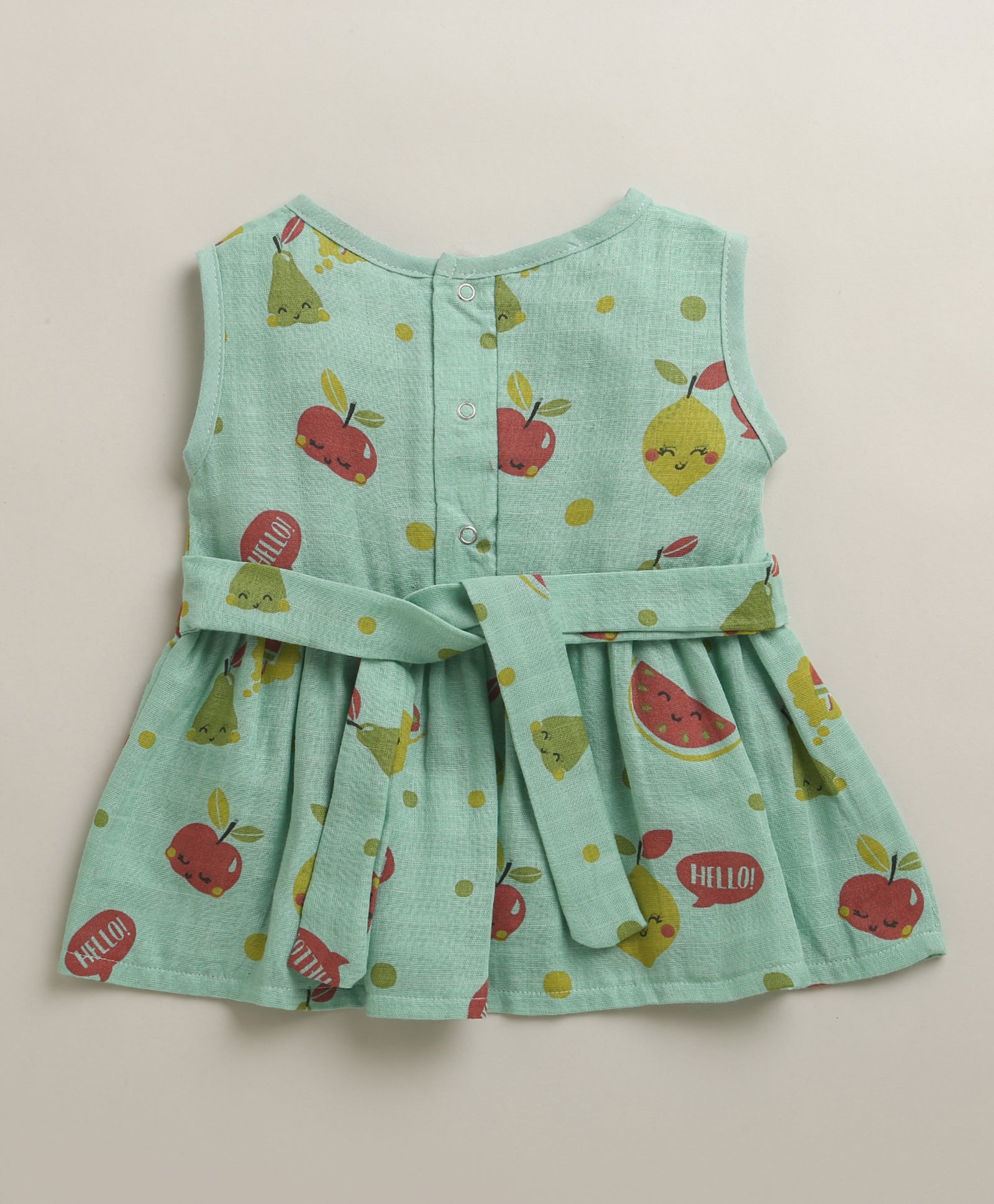 Green Girls Sleeveless Cotton Muslin Above Knee Length Frock