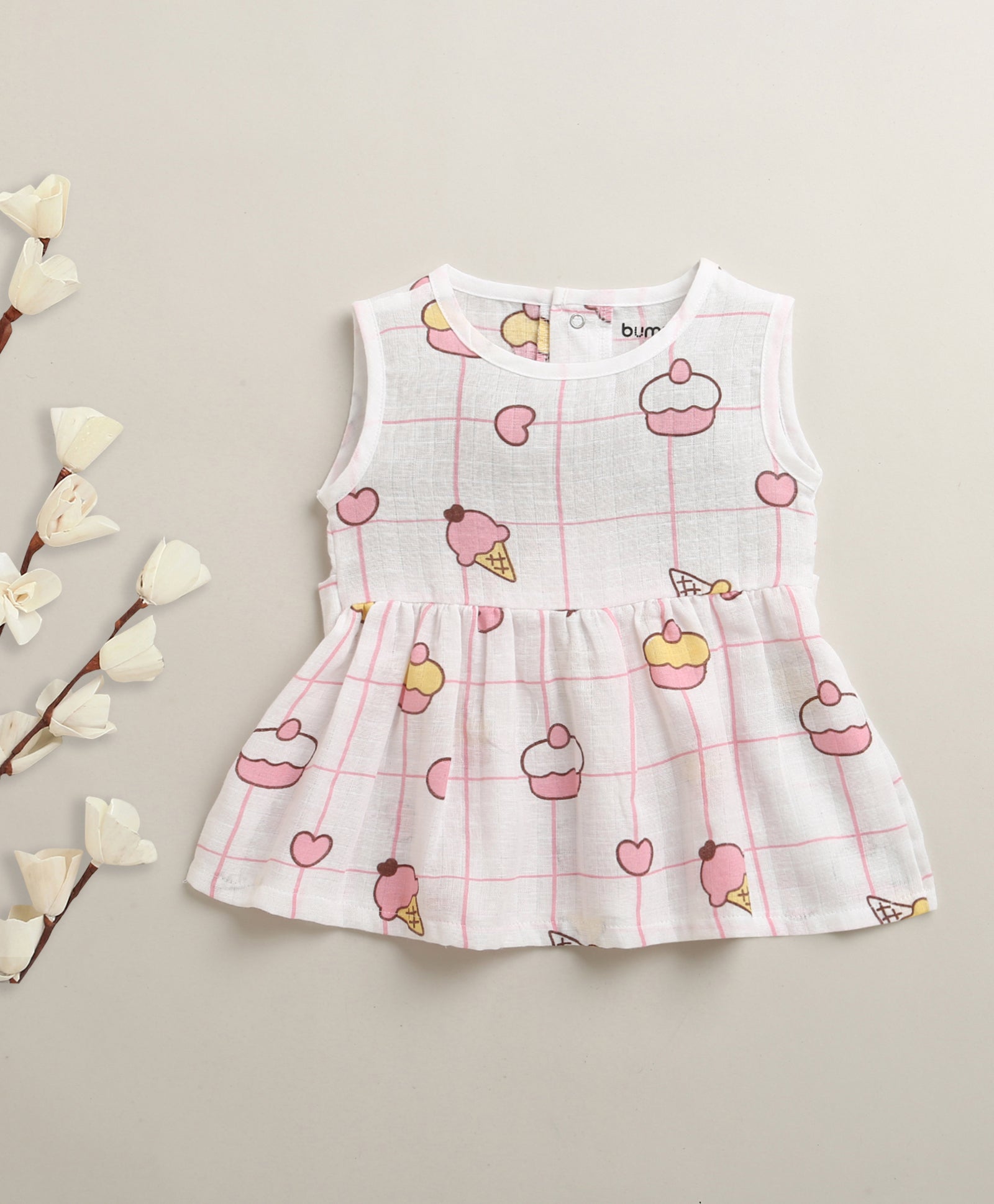 White Girls Sleeveless Cotton Muslin Above Knee Length Frock
