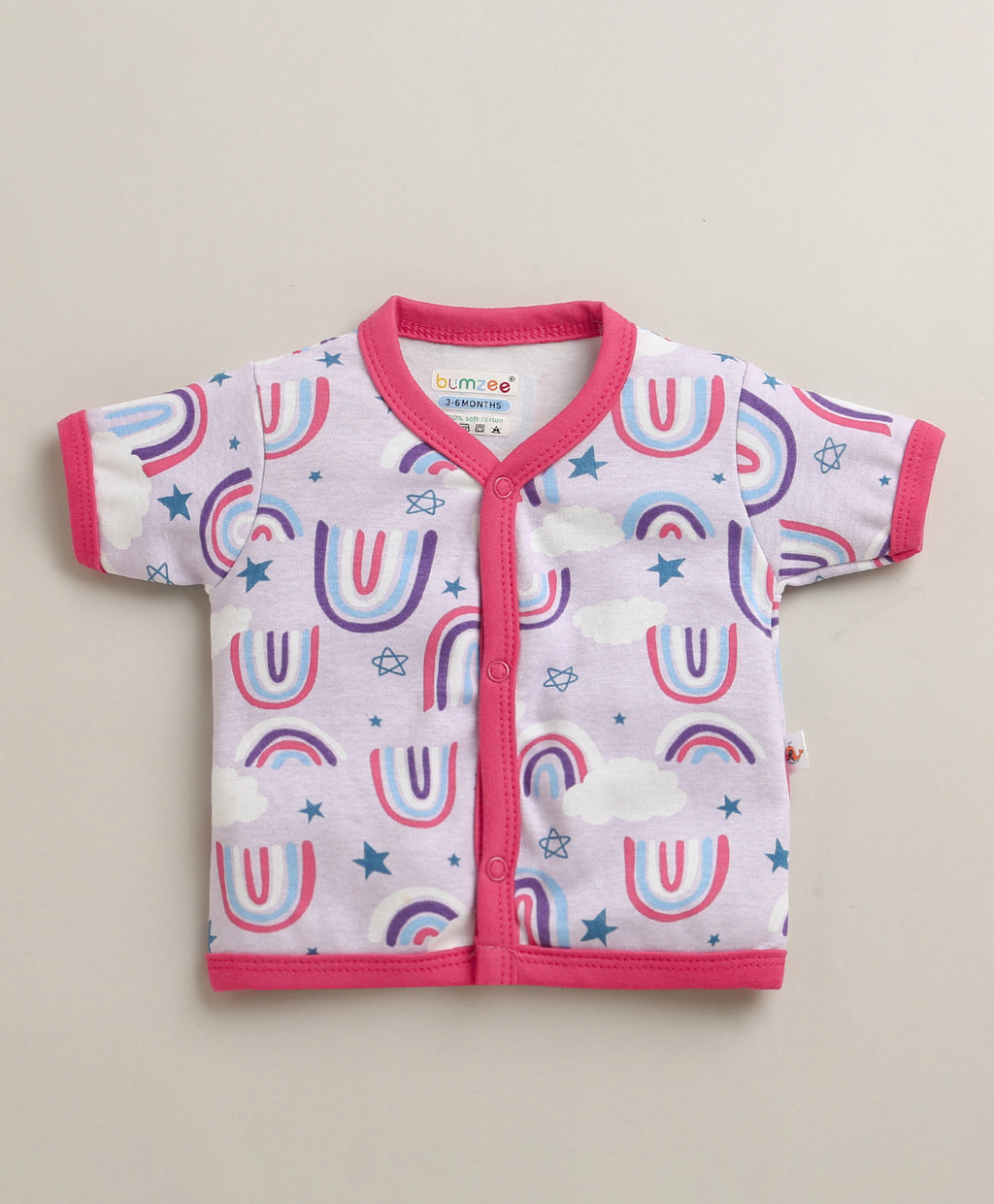 Bumzee Lavender & Pink Graphic Print Jabla & Short Set, Half Sleeves, 100% Cotton