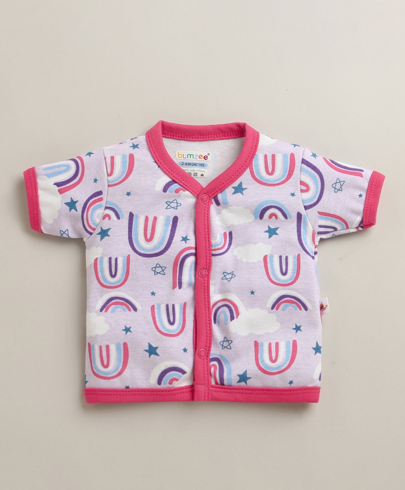 BUMZEE Lavender & Pink Baby Boys Half Sleeves Jabla & Short Set