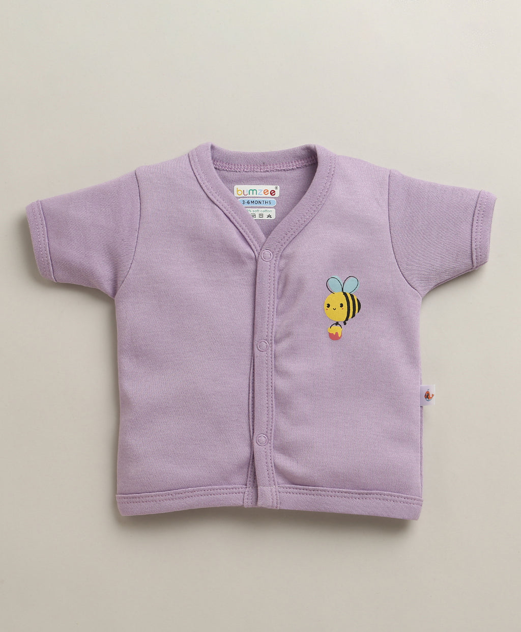 Bumzee Lavender & White Animal Print Jabla & Short Set, Half Sleeves, 100% Cotton