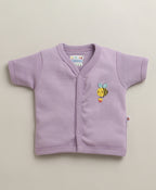 Bumzee Lavender & White Animal Print Jabla & Short Set, Half Sleeves, 100% Cotton