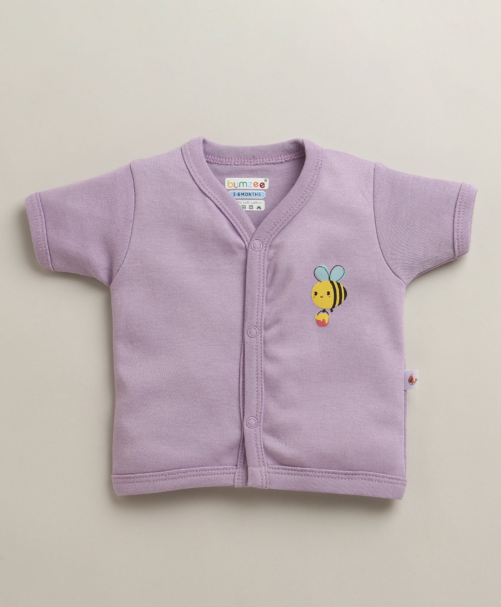 BUMZEE Lavender & White Baby Girls Half Sleeves Jabla & Short Set
