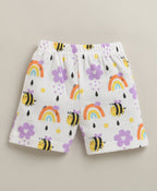Bumzee Lavender & White Animal Print Jabla & Short Set, Half Sleeves, 100% Cotton