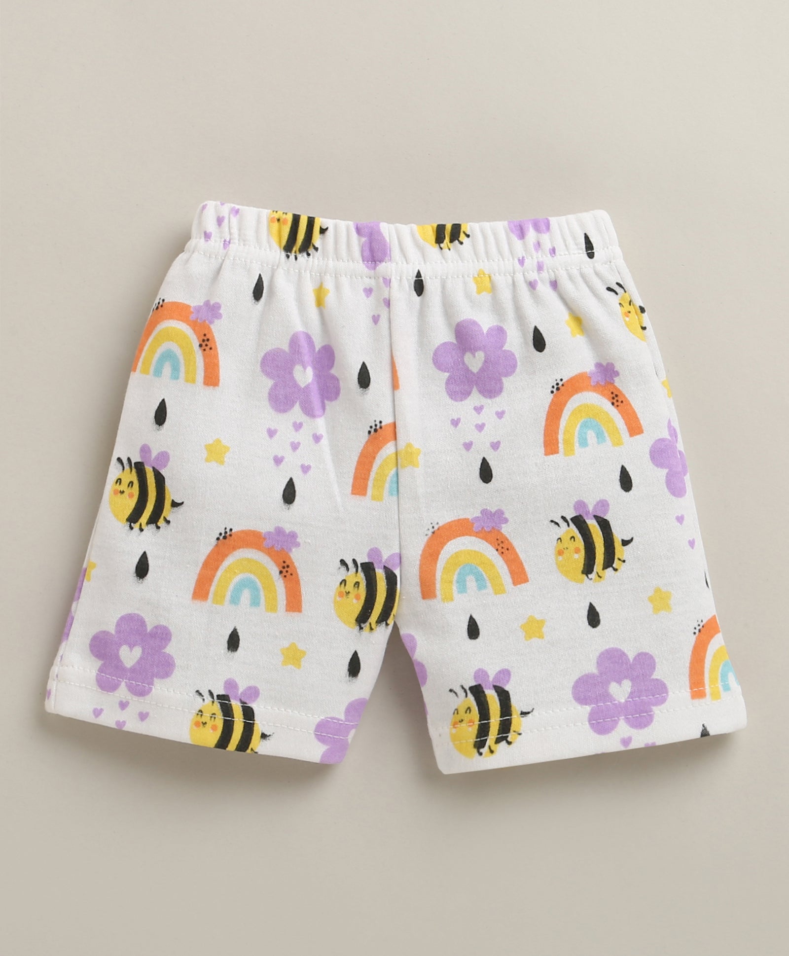 BUMZEE Lavender & White Baby Girls Half Sleeves Jabla & Short Set