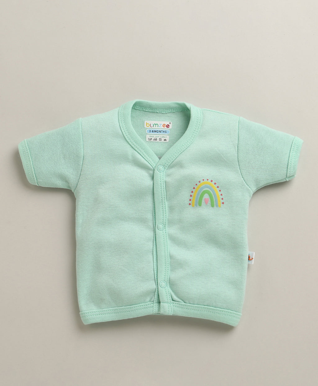 Bumzee Mint Green & Peach Graphic Print Jabla & Short Set, Half Sleeves