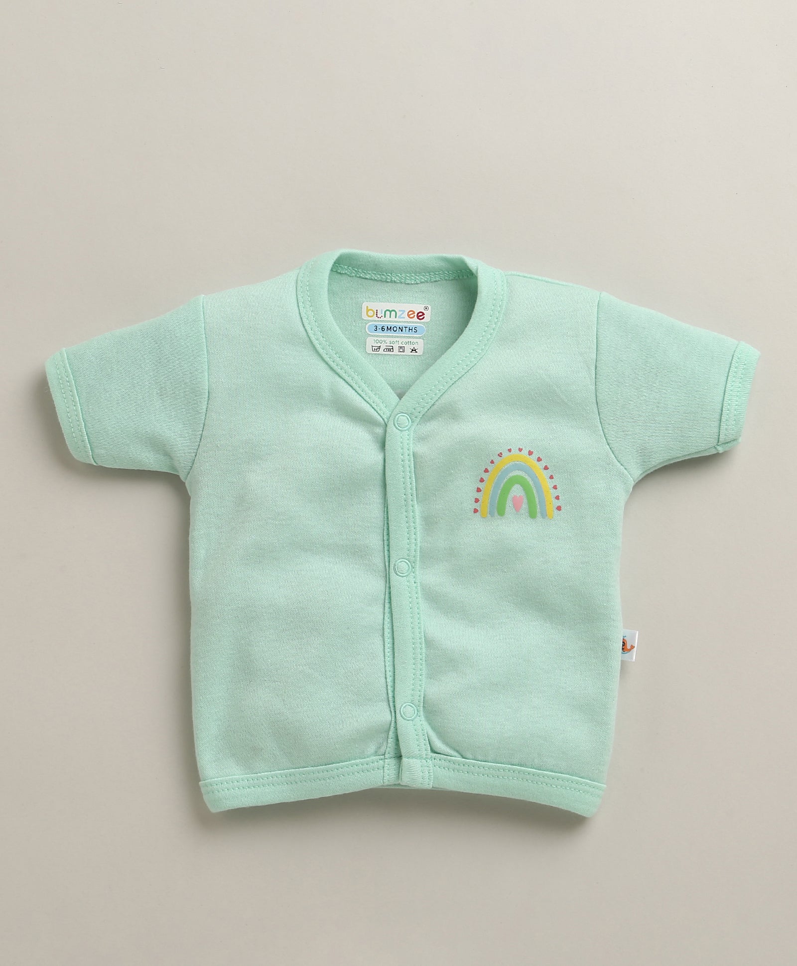 BUMZEE Mint Green & Peach Baby Girls Half Sleeves Jabla & Short Set