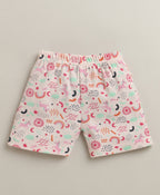 Bumzee Mint Green & Peach Graphic Print Jabla & Short Set, Half Sleeves