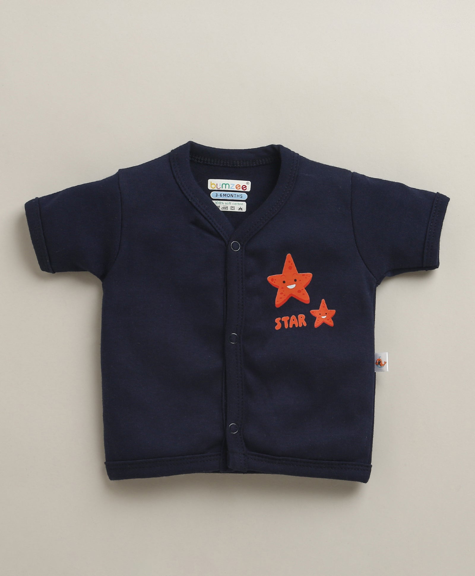 BUMZEE Navy & White Baby Boys Half Sleeves Jabla & Short Set