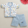 BUMZEE White & Sky Blue Baby Boys Half Sleeves Jabla & Short Set
