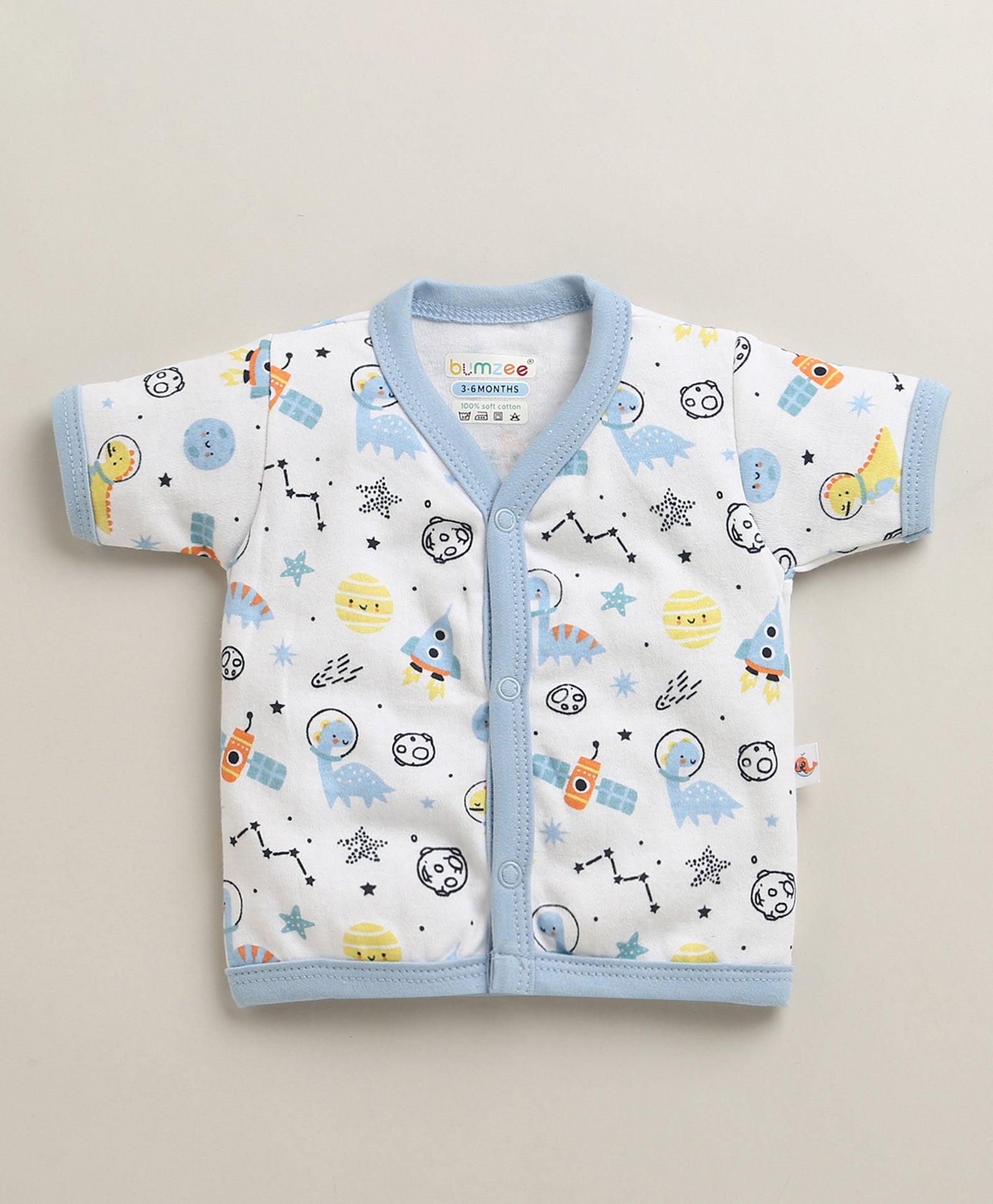 BUMZEE White & Sky Blue Baby Boys Half Sleeves Jabla & Short Set