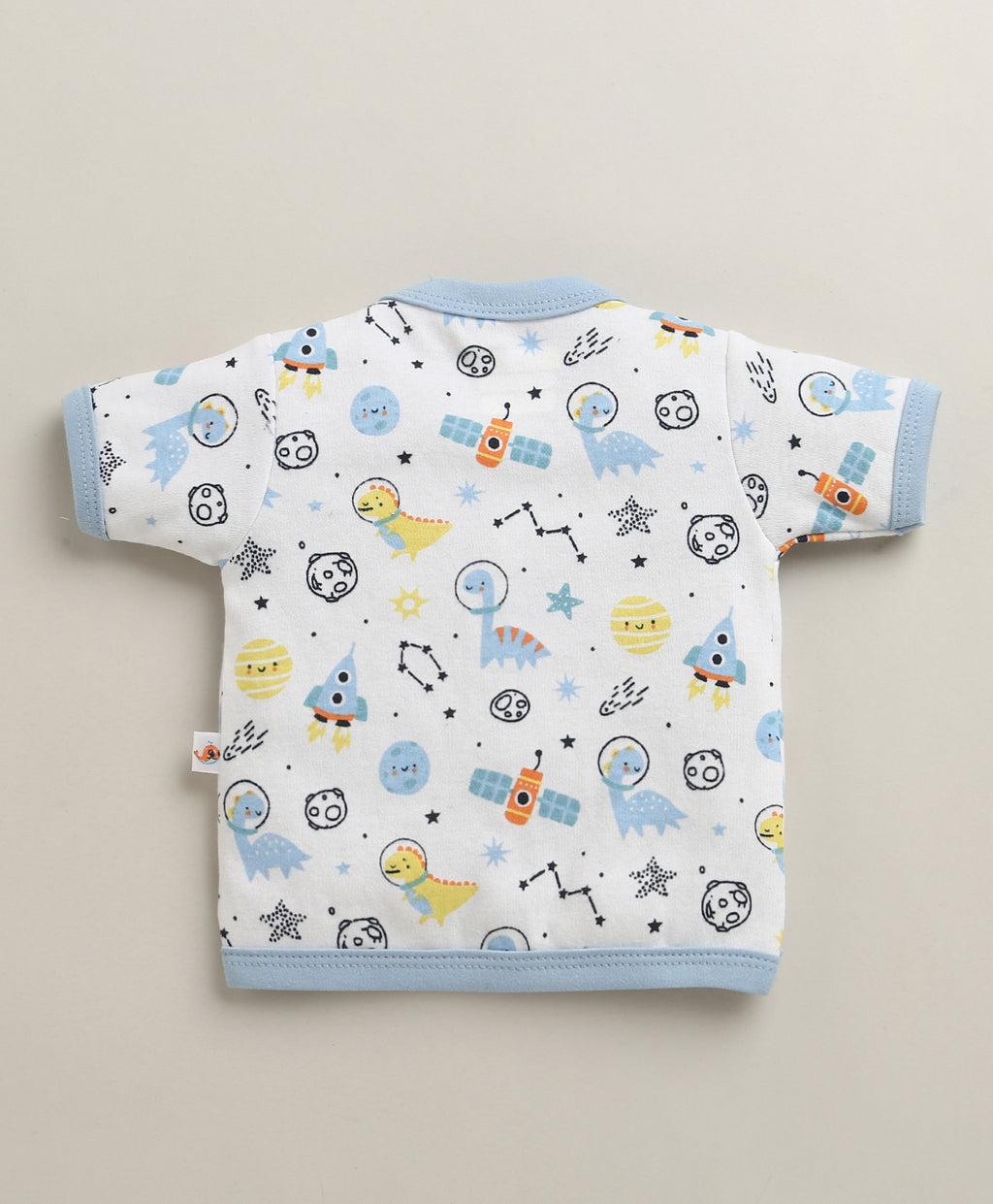 Bumzee White & Sky Blue Animal Print Jabla & Short Set, Half Sleeves, 100% Cotton
