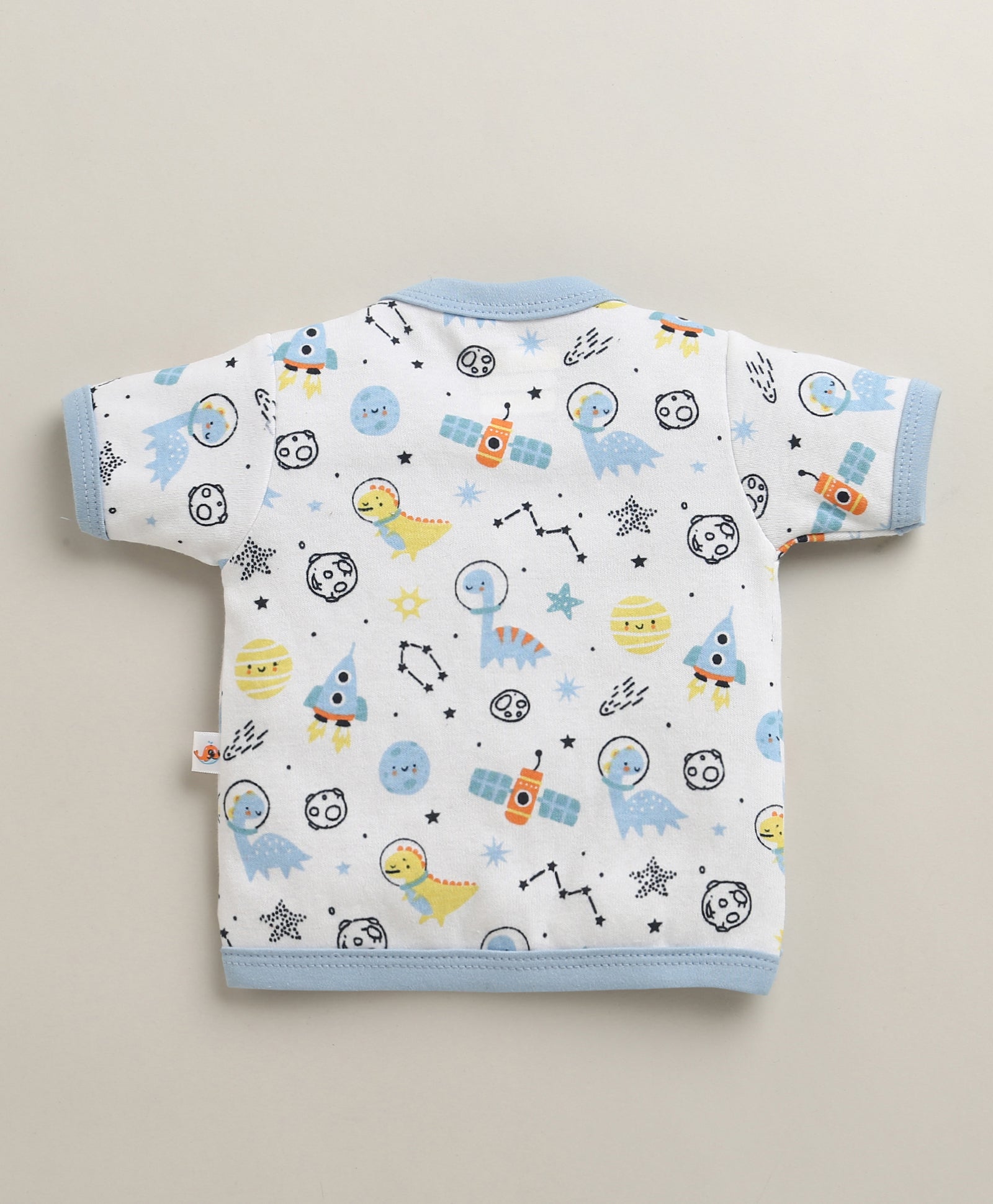 BUMZEE White & Sky Blue Baby Boys Half Sleeves Jabla & Short Set