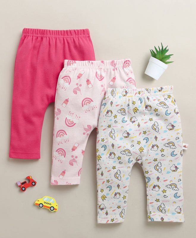 Pink & White Baby Girls Diaper Pants / Leggings / Pyjamas Pack Of 3
