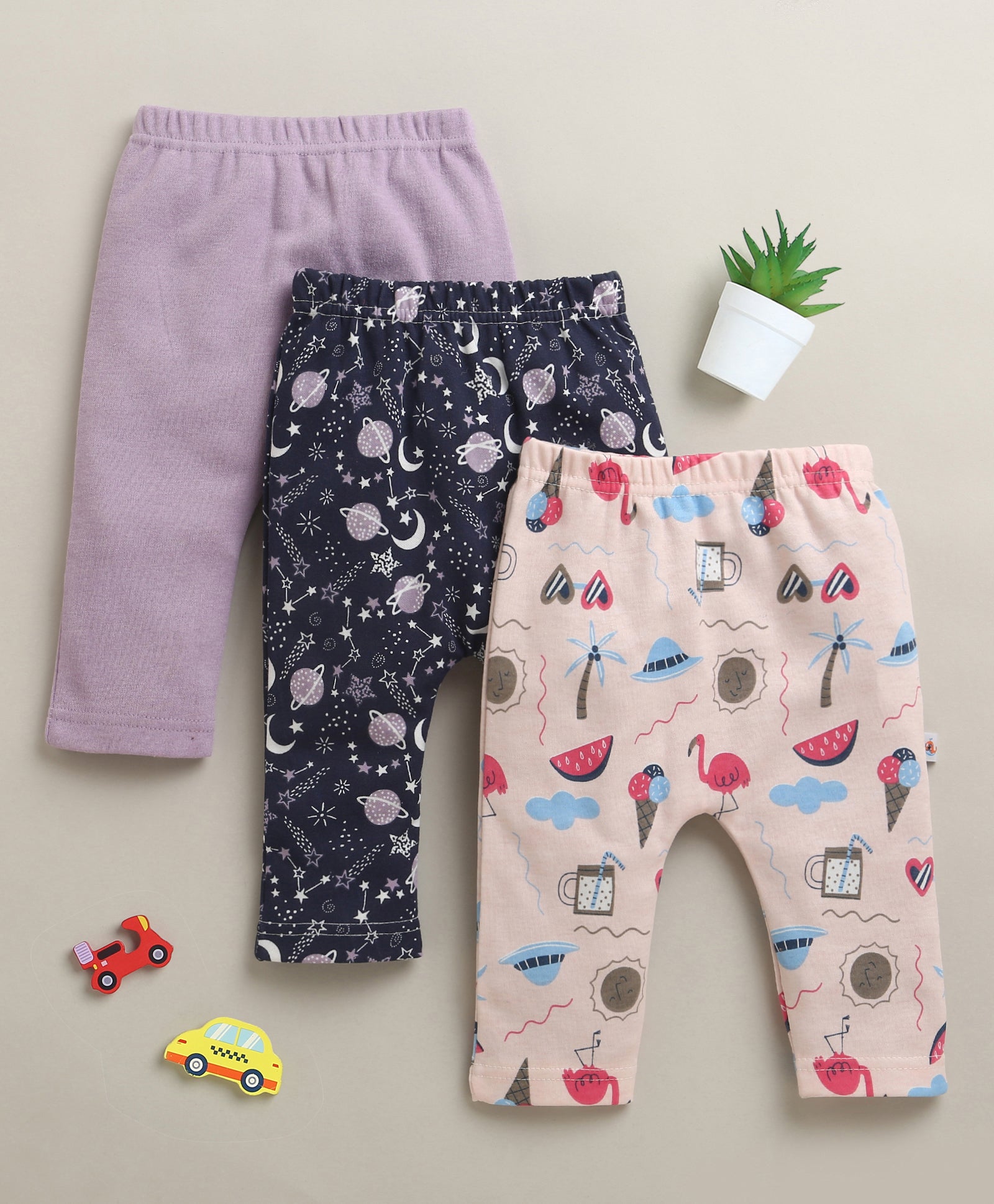 Lavender & Peach Baby Girls Diaper Pants / Leggings / Pyjamas Pack Of 3
