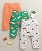 Bumzee Green & Orange Graphic Print Diaper Pants, Pack of 3, 100% Cotton