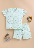 Bumzee Green Animal Print Jabla & Short Set, Half Sleeves, 100% Cotton (Style Peb11572)