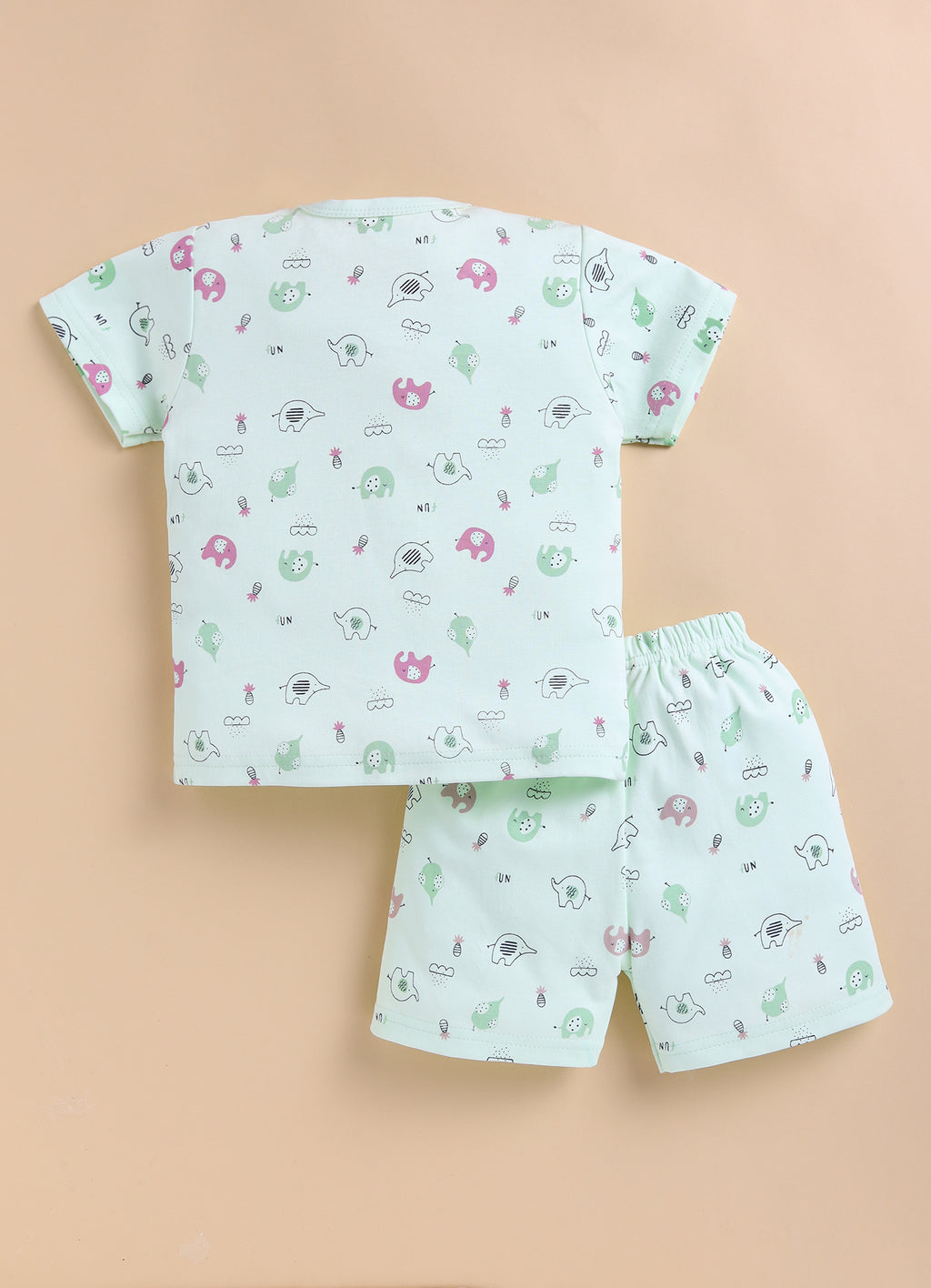 Bumzee Green Animal Print Jabla & Short Set, Half Sleeves, 100% Cotton (Style Peb11572)