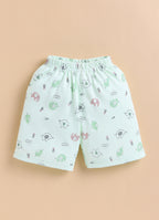 Bumzee Green Animal Print Jabla & Short Set, Half Sleeves, 100% Cotton (Style Peb11572)