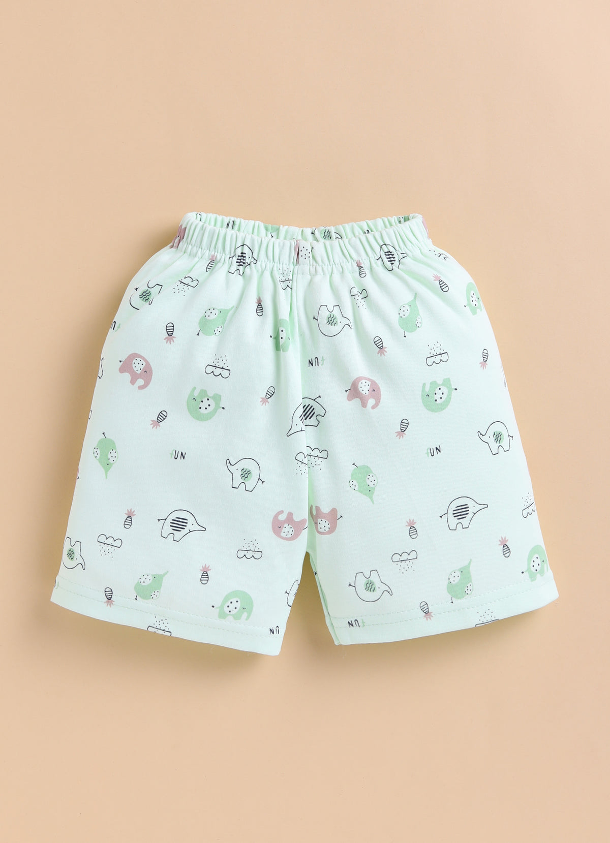 Bumzee Green Animal Print Jabla & Short Set, Half Sleeves, 100% Cotton (Style Peb11572)