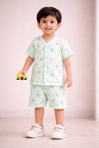 Bumzee Green Animal Print Jabla & Short Set, Half Sleeves, 100% Cotton (Style Peb11572)