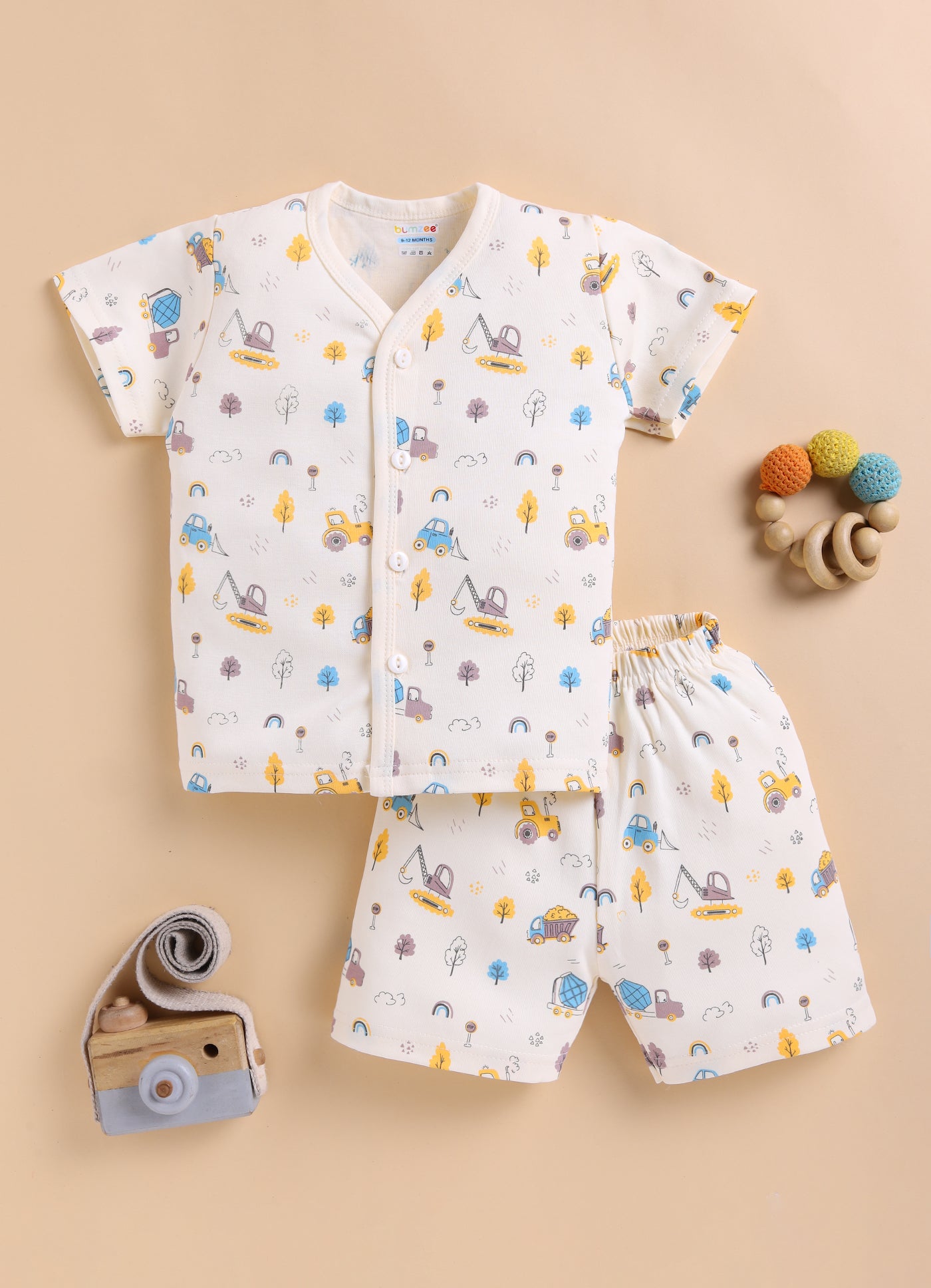 BUMZEE Cream Baby Boys Half Sleeves Jabla & Short Set